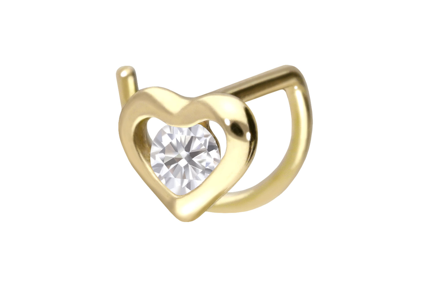 14/18 carat gold nose stud spiral MOISSANITE + HEART