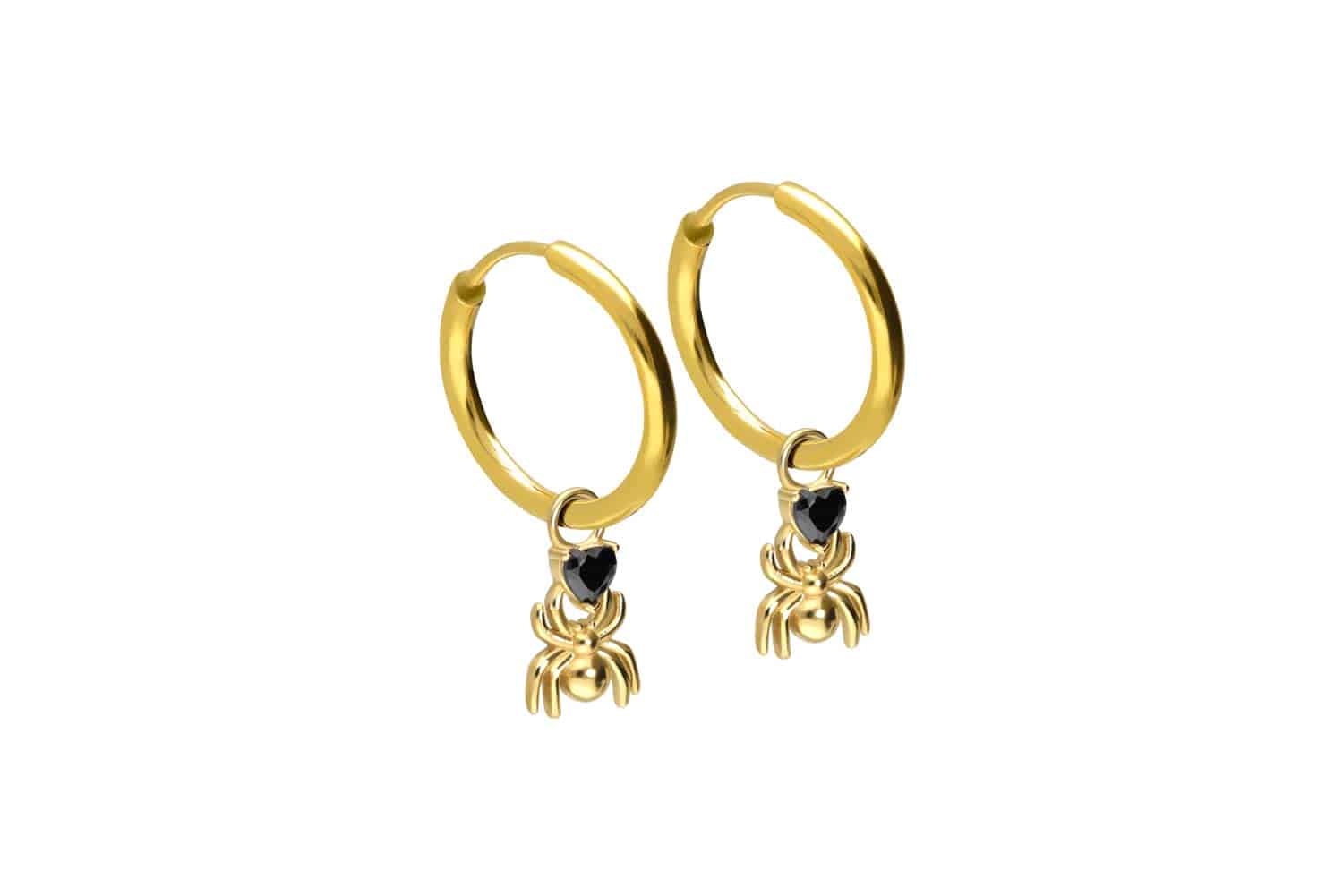 Surgical steel ear clicker creoles SPIDER + CRYSTAL HEART