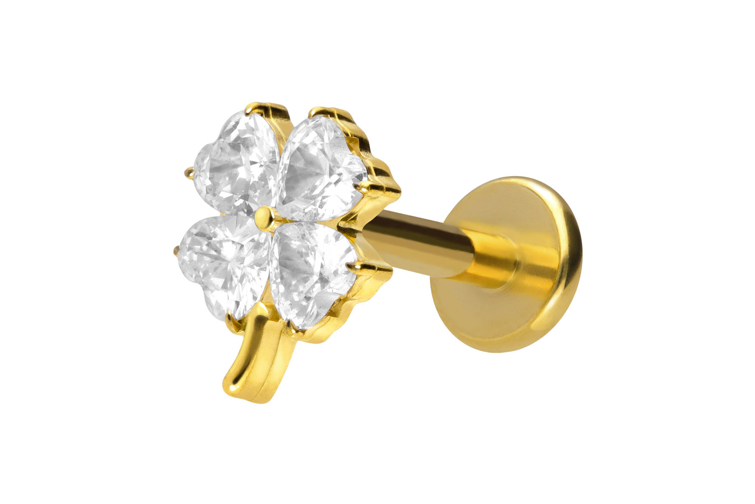 Titanium labret with internal thread CRYSTAL CLOVER LEAF