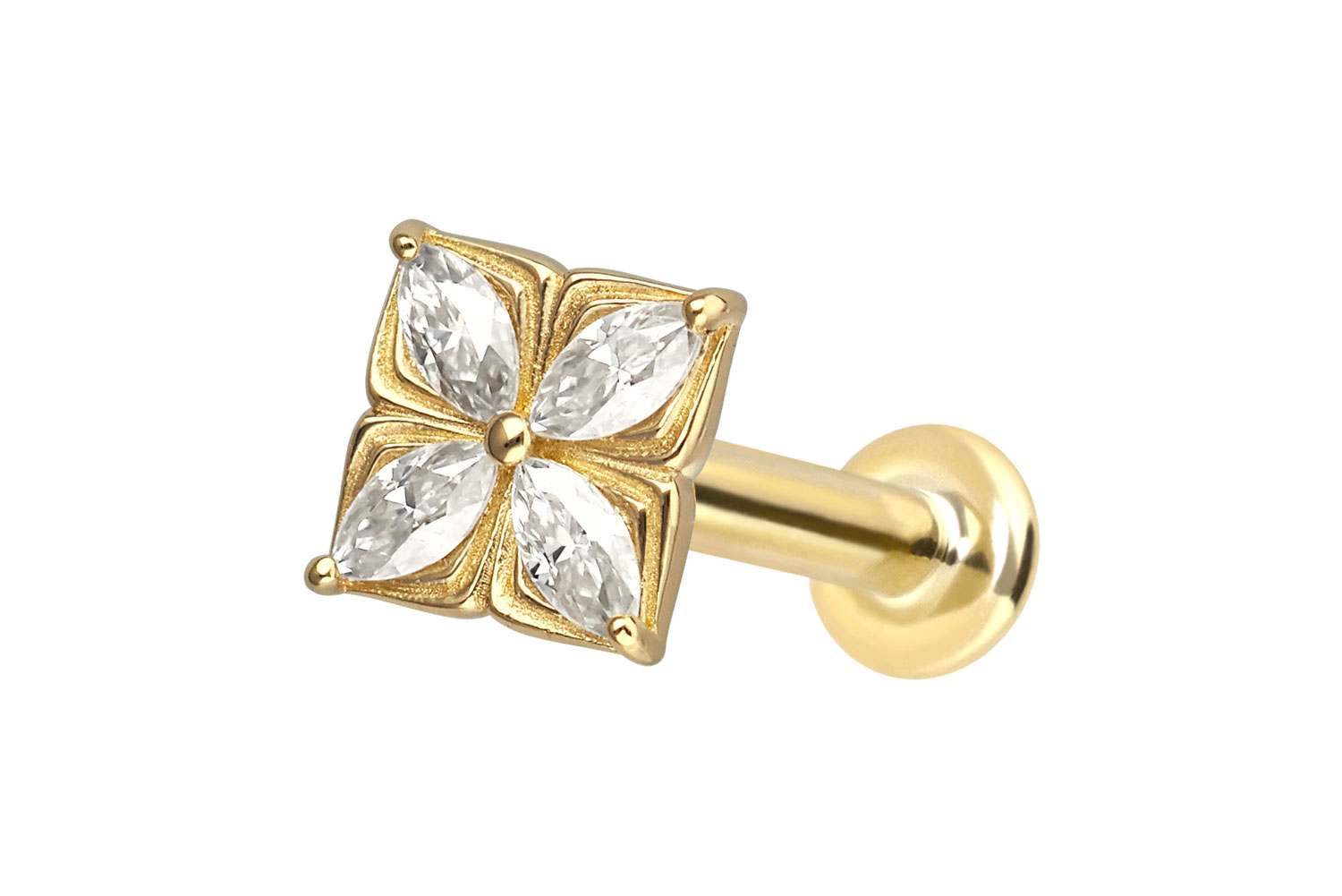 14 Karat Gold Labret mit Push Fit MOISSANIT-BLUME
