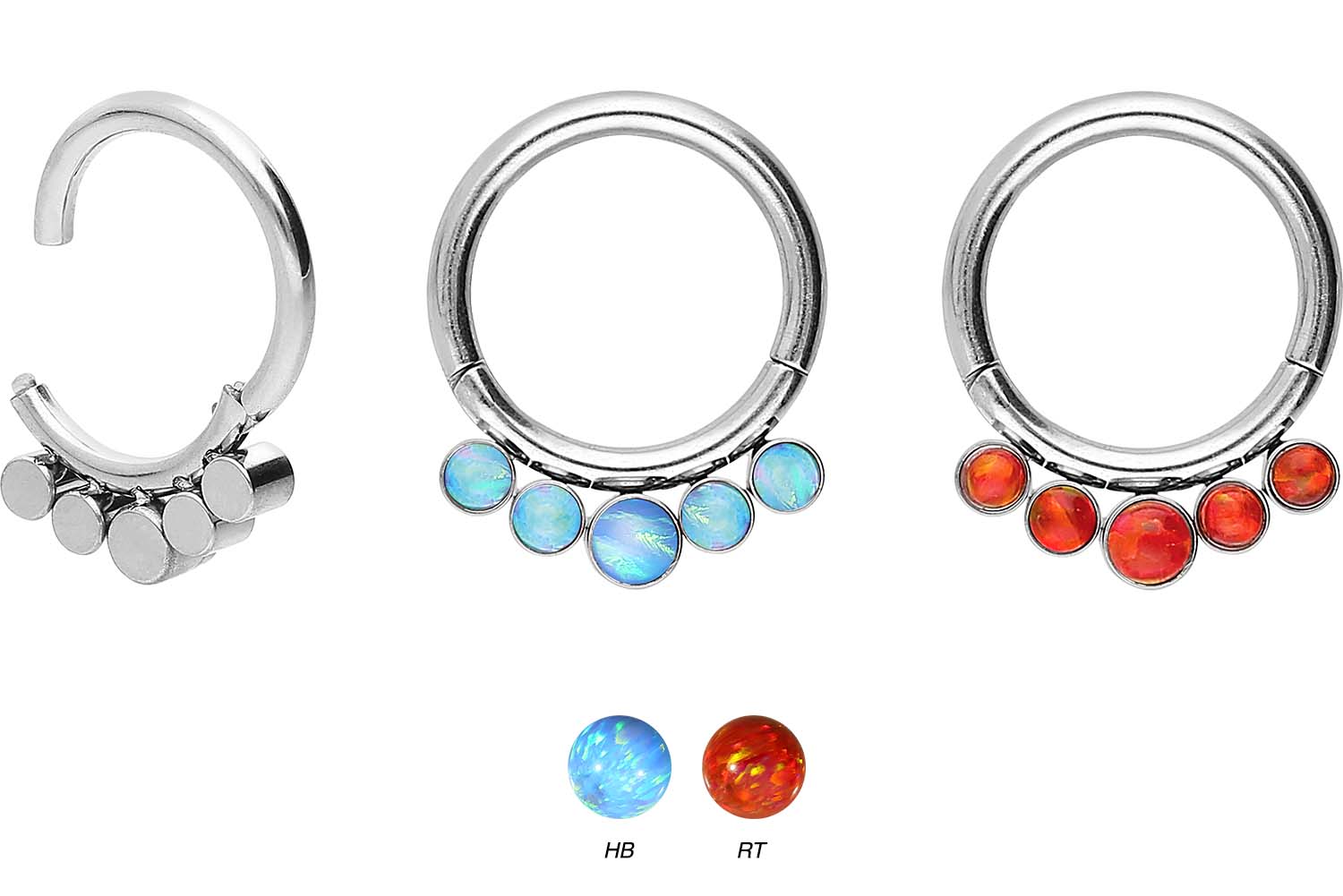 Surgical steel segment ring clicker 5 SYNTHETIC OPALS ++SALE++