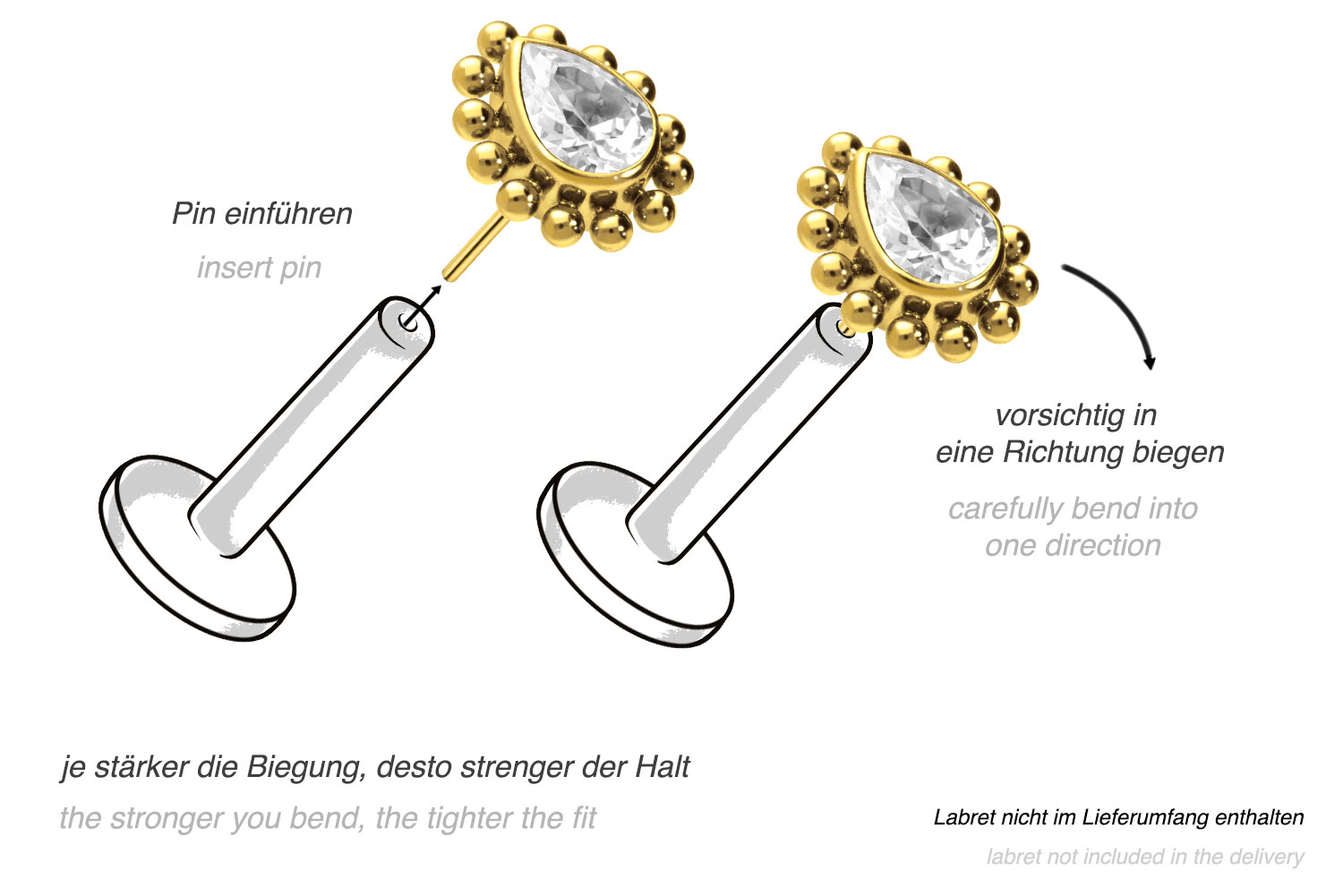 Titanium attachment with push pin CRYSTAL DROP + BALLS