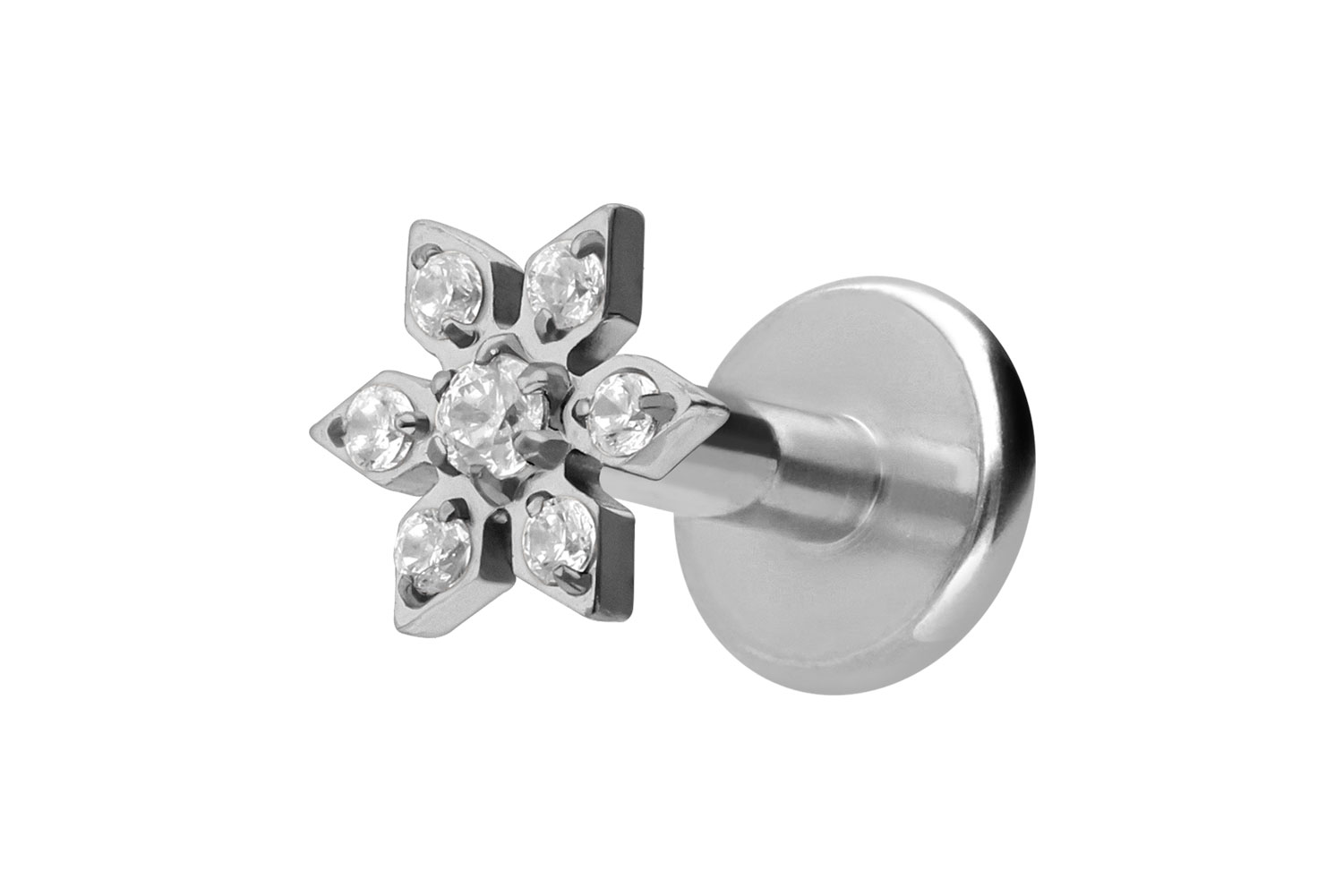 Titanium labret with internal thread CRYSTAL FLOWER