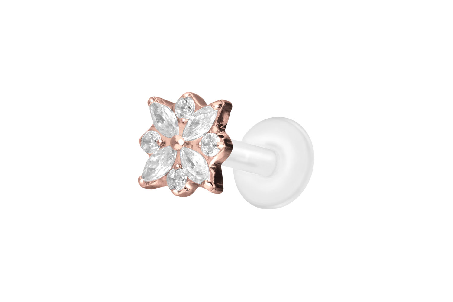 PTFE labret with internal thread + titanium attachment CRYSTAL FLOWER