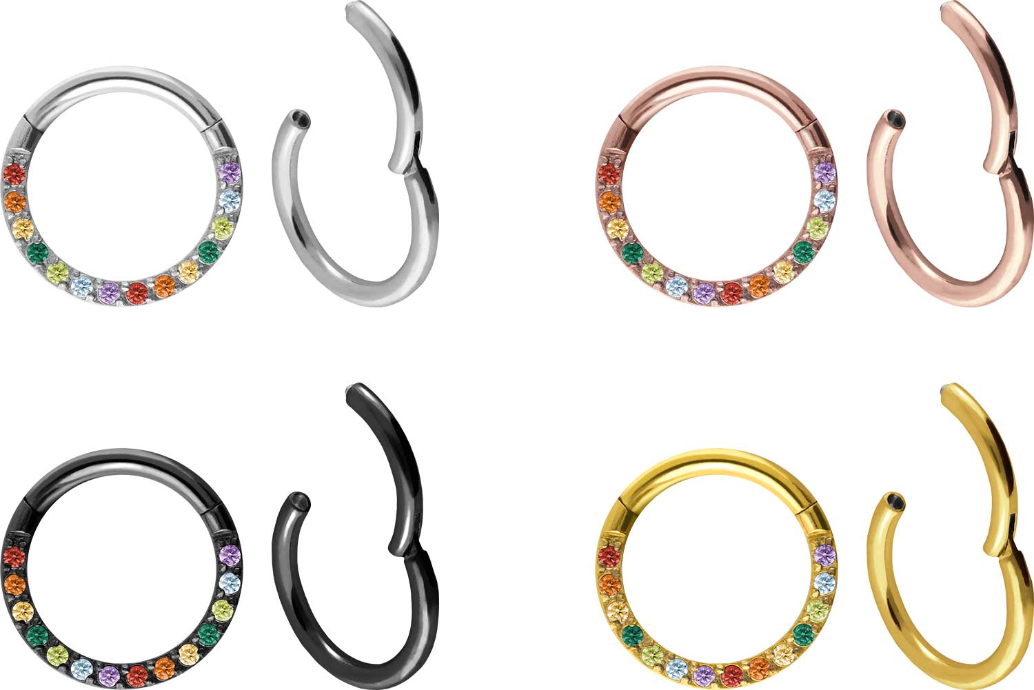 Titanium segment ring clicker SETTED MULTICOLORED CRYSTALS