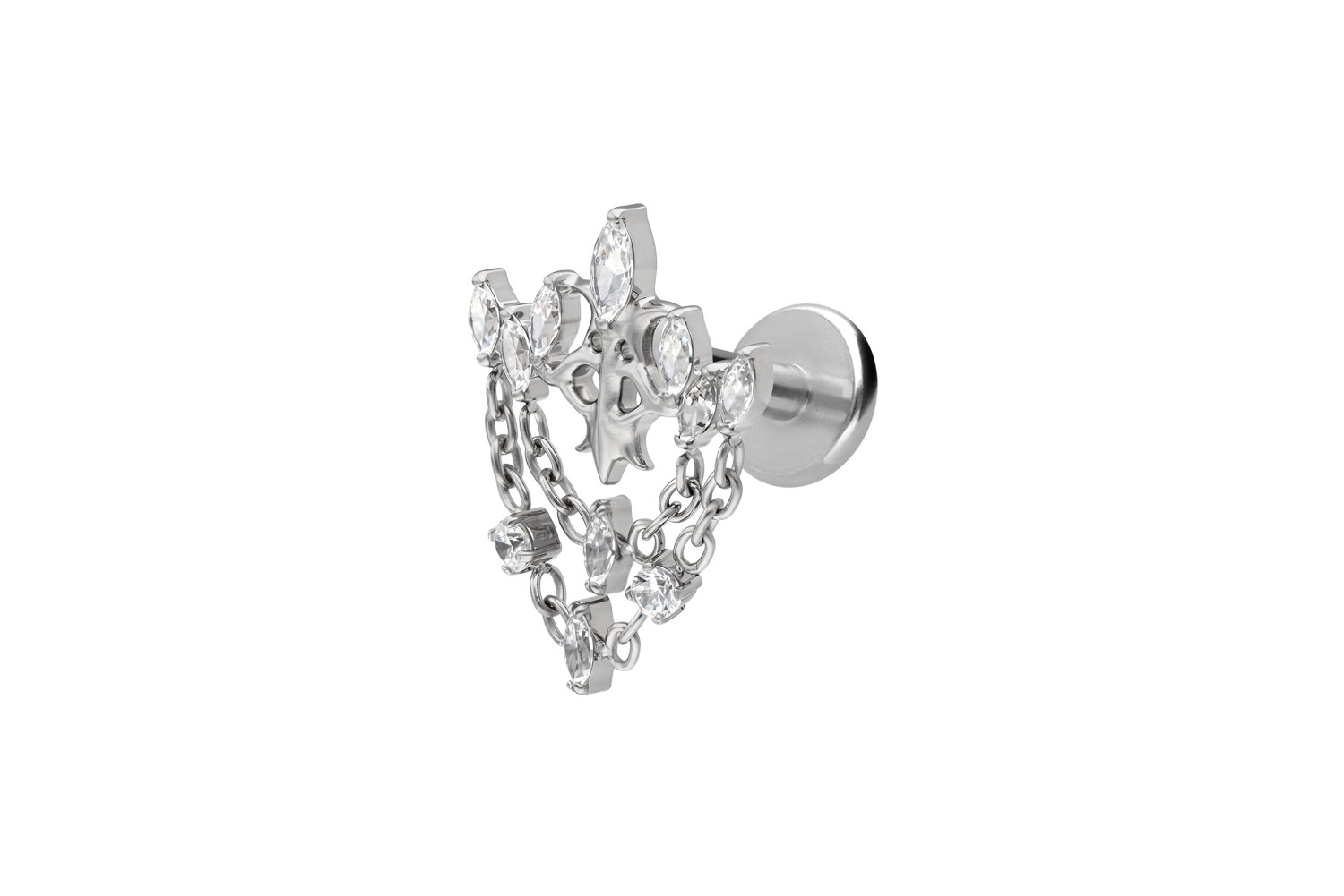 Titanium labret with internal thread GOTHIC CROWN + CHAINS
