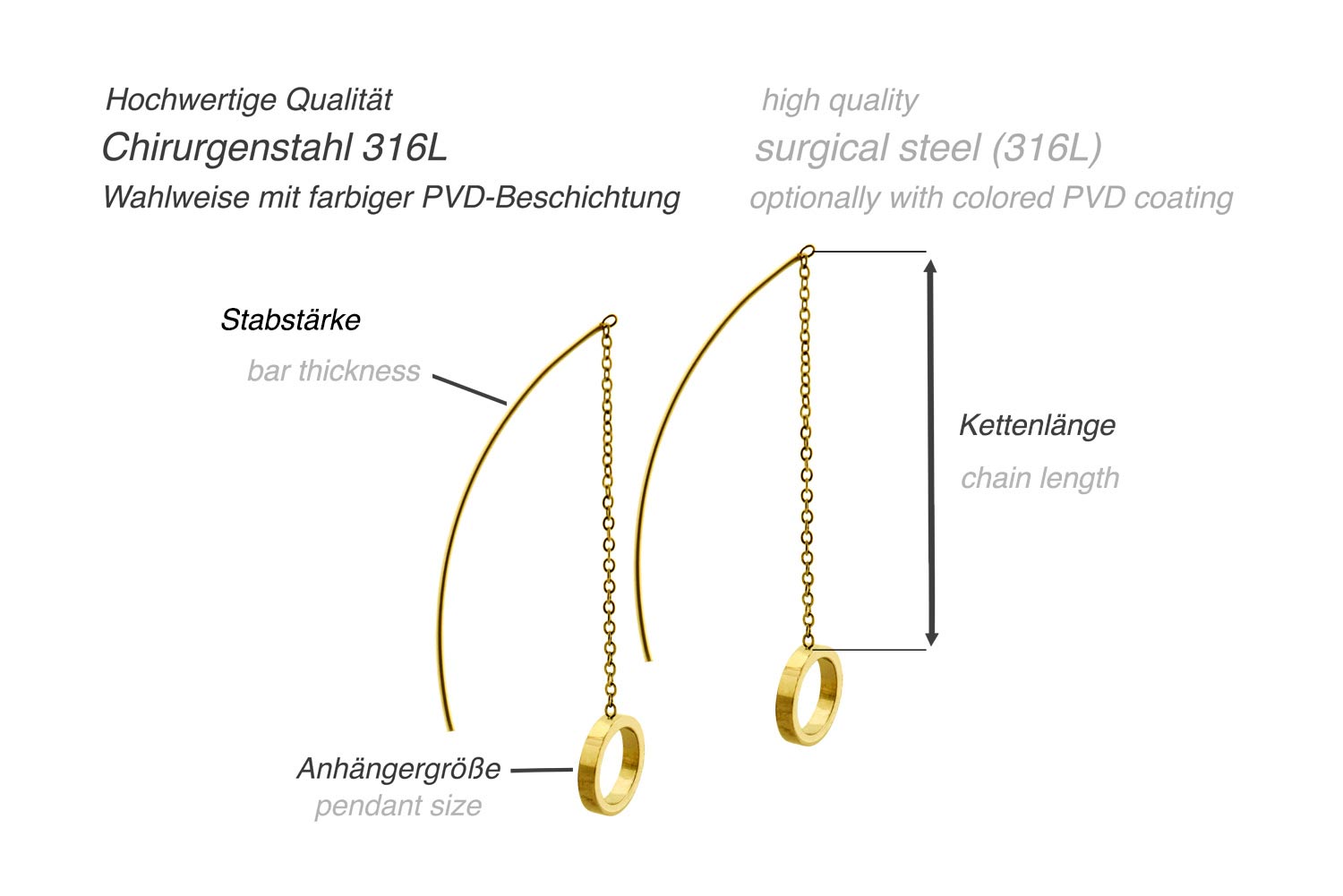 Chirurgenstahl Ohrring Kette KREIS ++SALE++