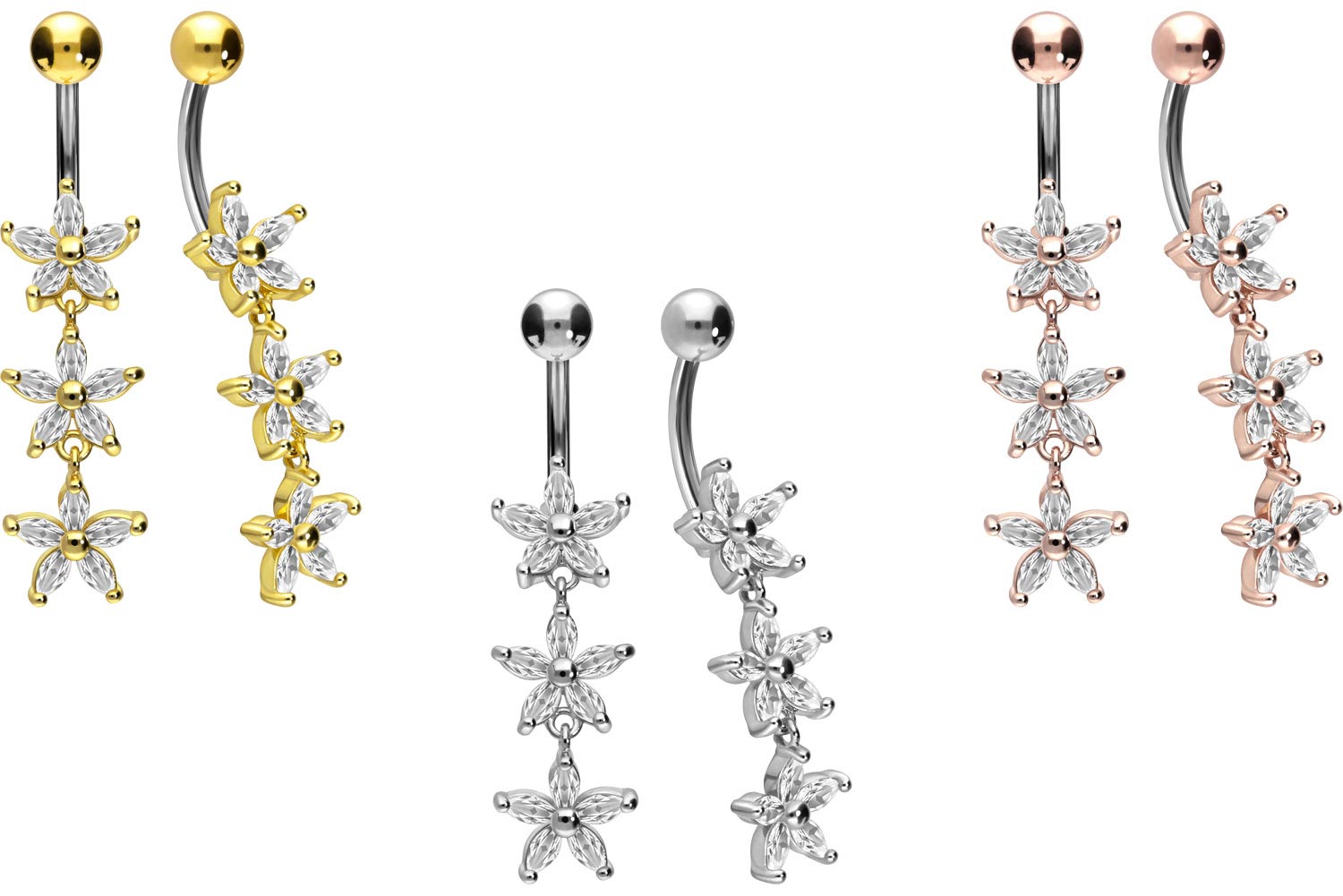Titanium bananabell with 925 silver design 3 CRYSTAL FLOWERS