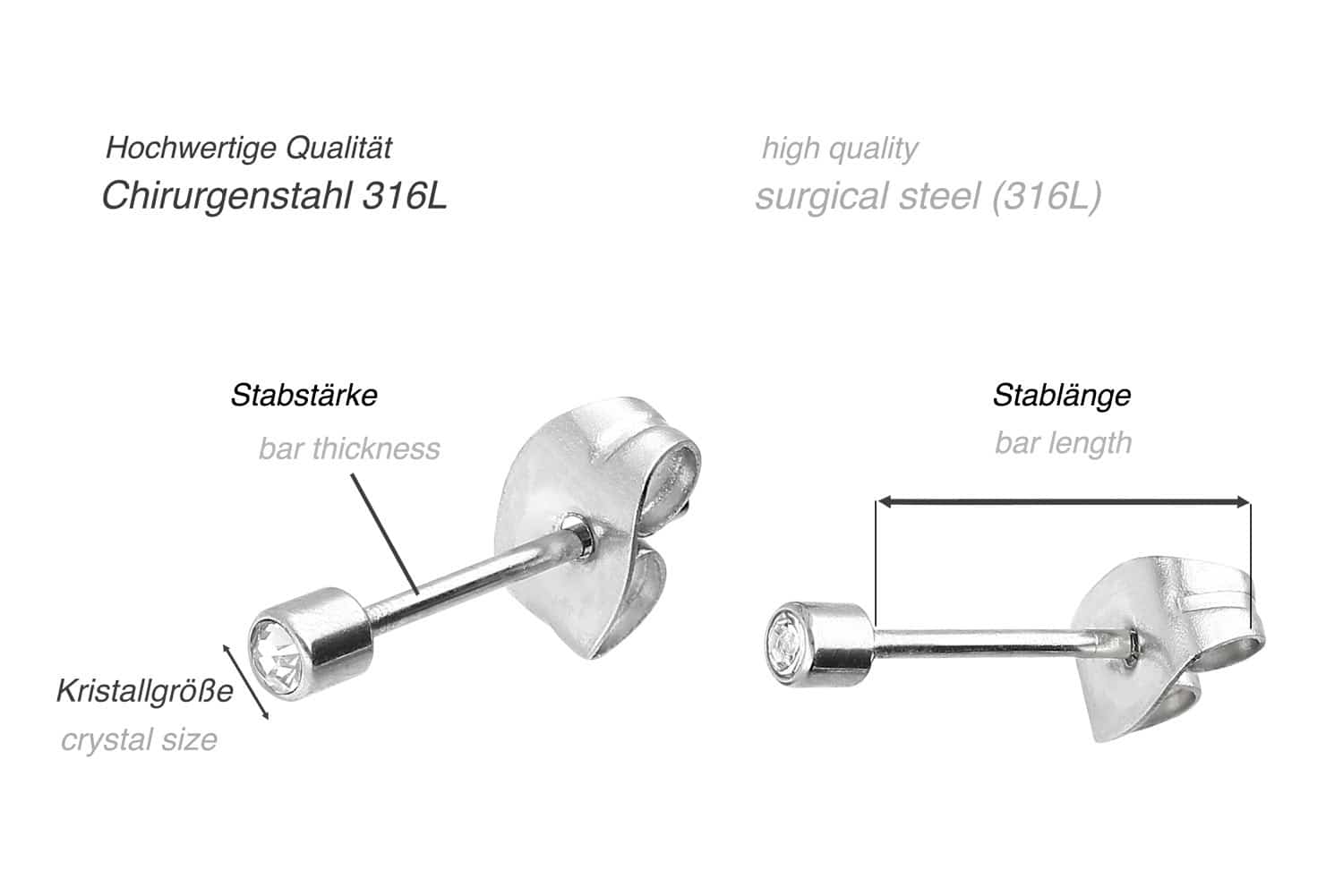 Chirurgenstahl Ohrstecker KRISTALL