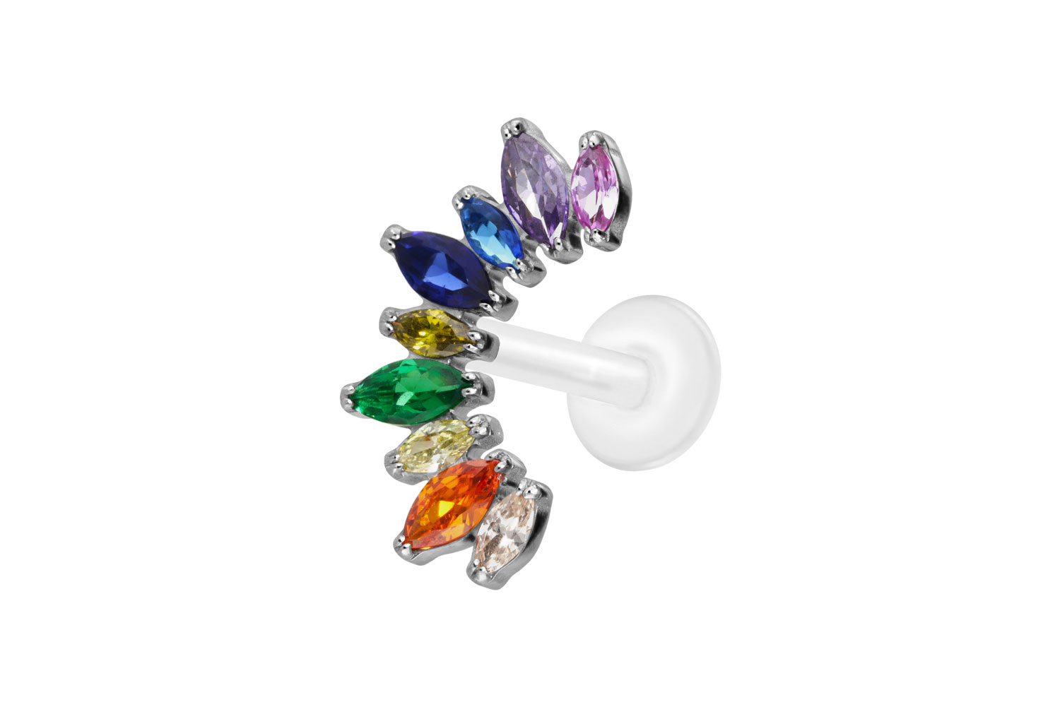 PTFE Labret mit Innengewinde + Titan-Aufsatz BUNTER KRISTALLBOGEN