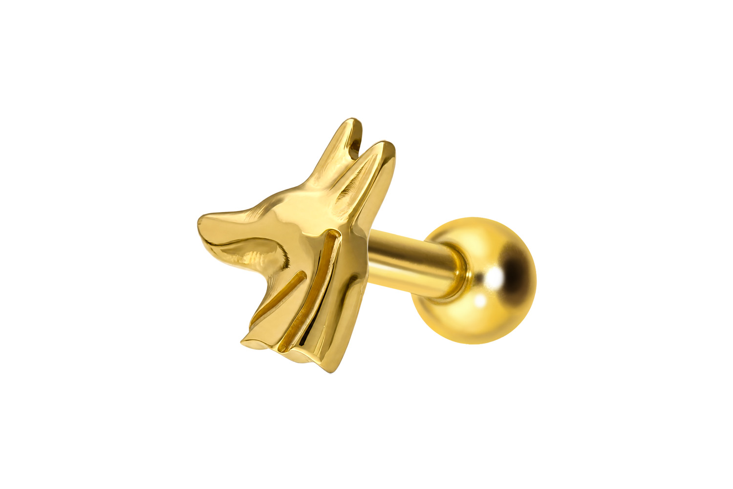 Titanium ear piercing with internal thread ANUBIS HEAD