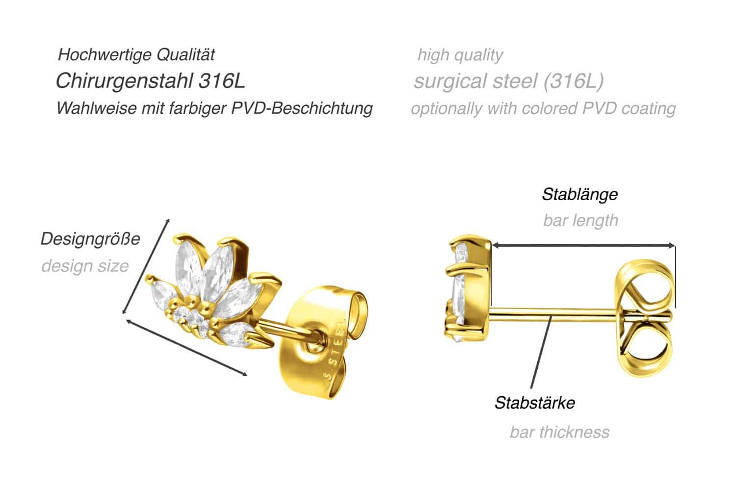 Chirurgenstahl Ohrstecker LOTUSBLÜTE + KRISTALLE