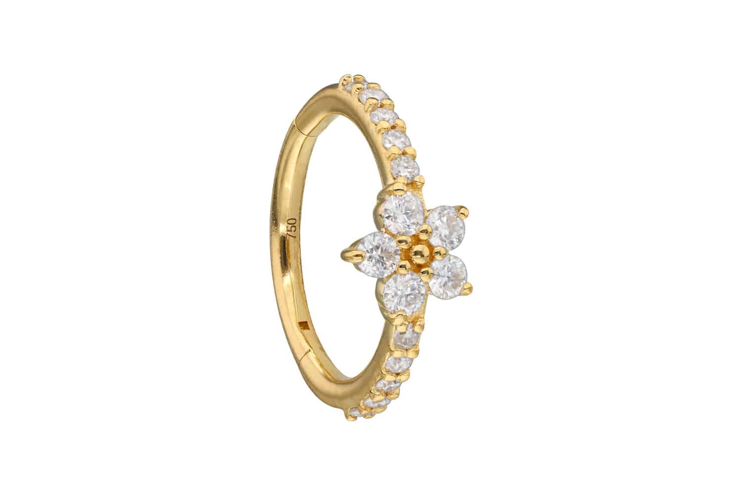 18 carat gold segment ring clicker MOISSANITE FLOWER + SET MOISSANITES