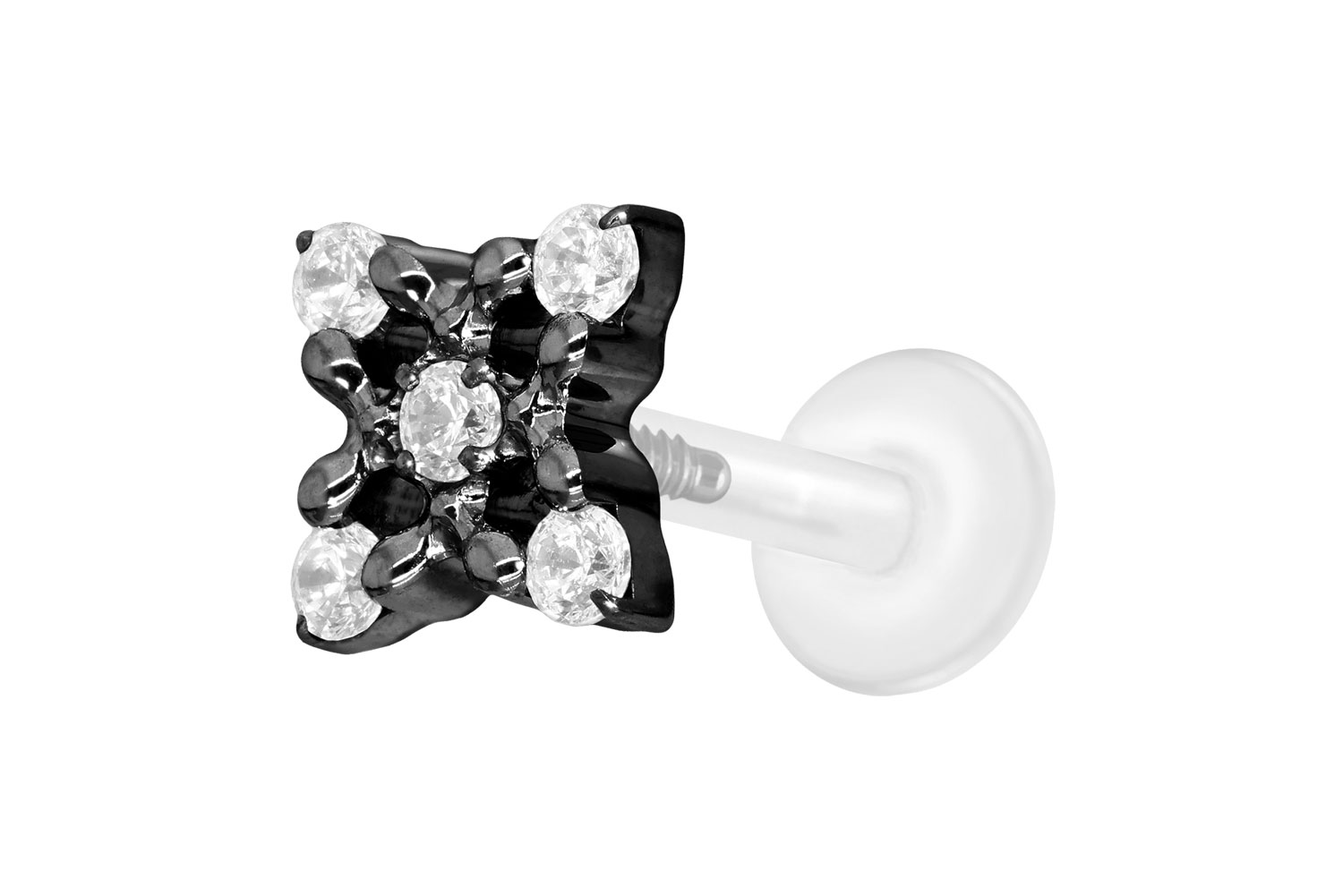 PTFE labret with internal thread + titanium attachment CRYSTAL FLOWER