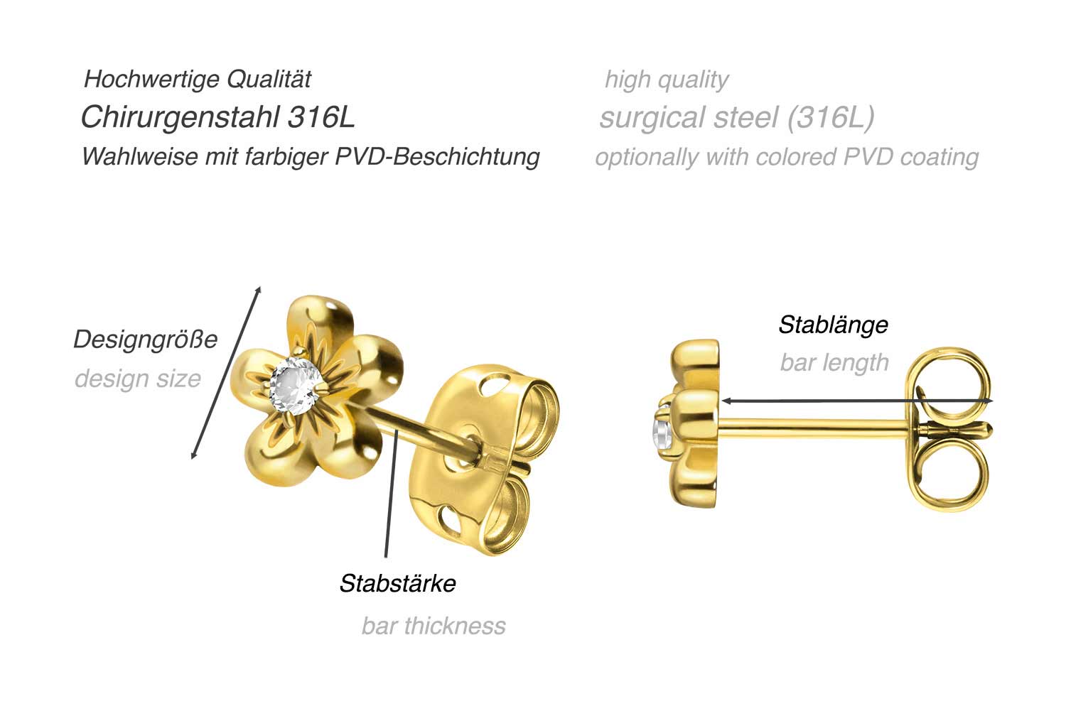 Chirurgenstahl Ohrstecker BLUME + KRISTALL