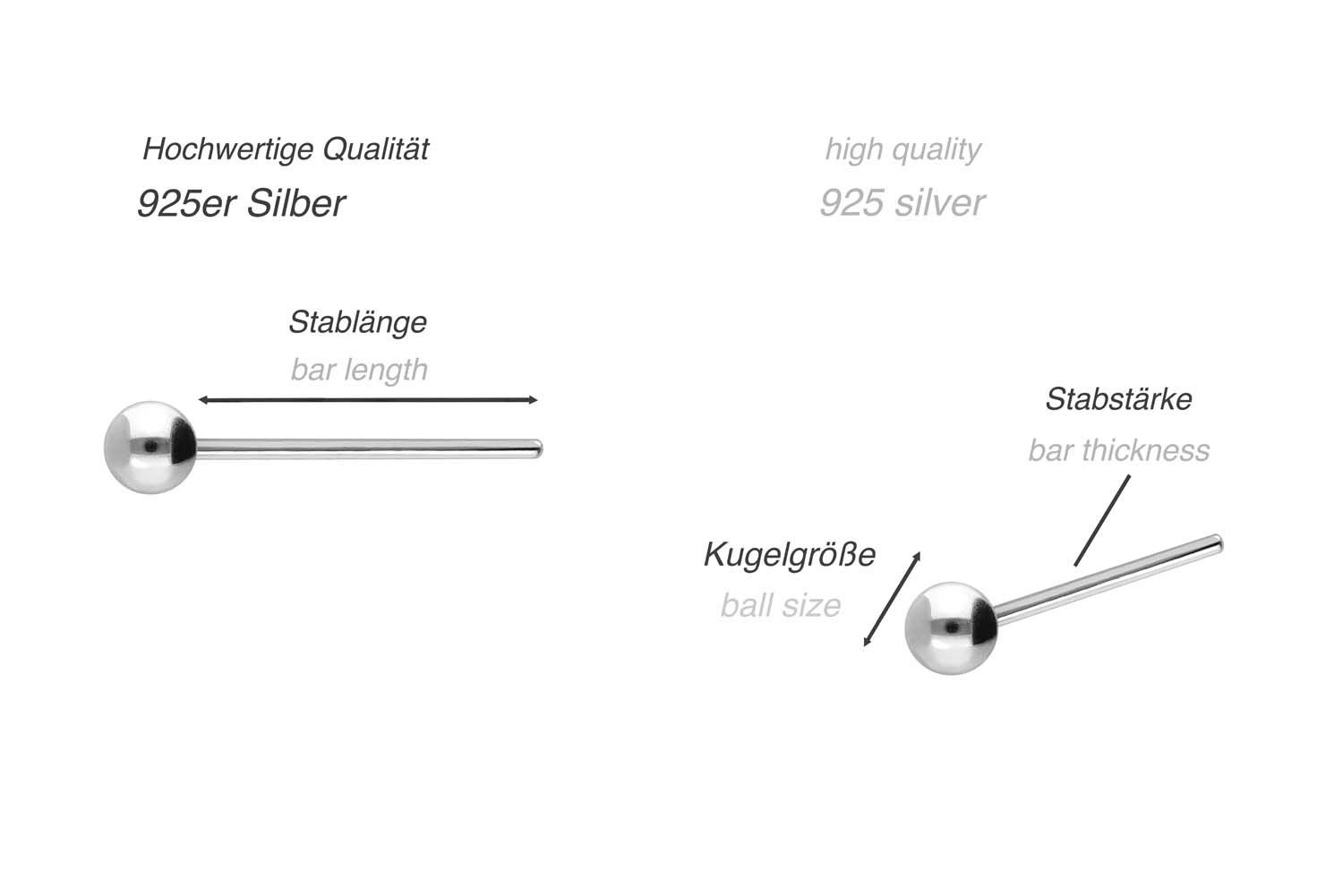 SET 925er Silber Nasenstecker KUGEL - biegbar