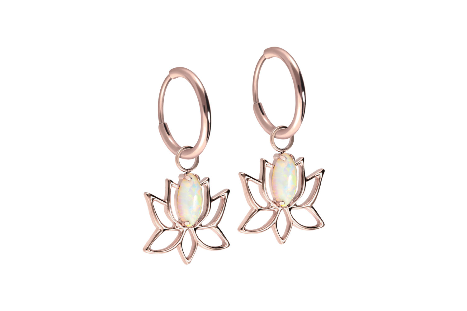 Titan Ohrclicker Creolen LOTUSBLÜTE + SYNTHETISCHER OPAL