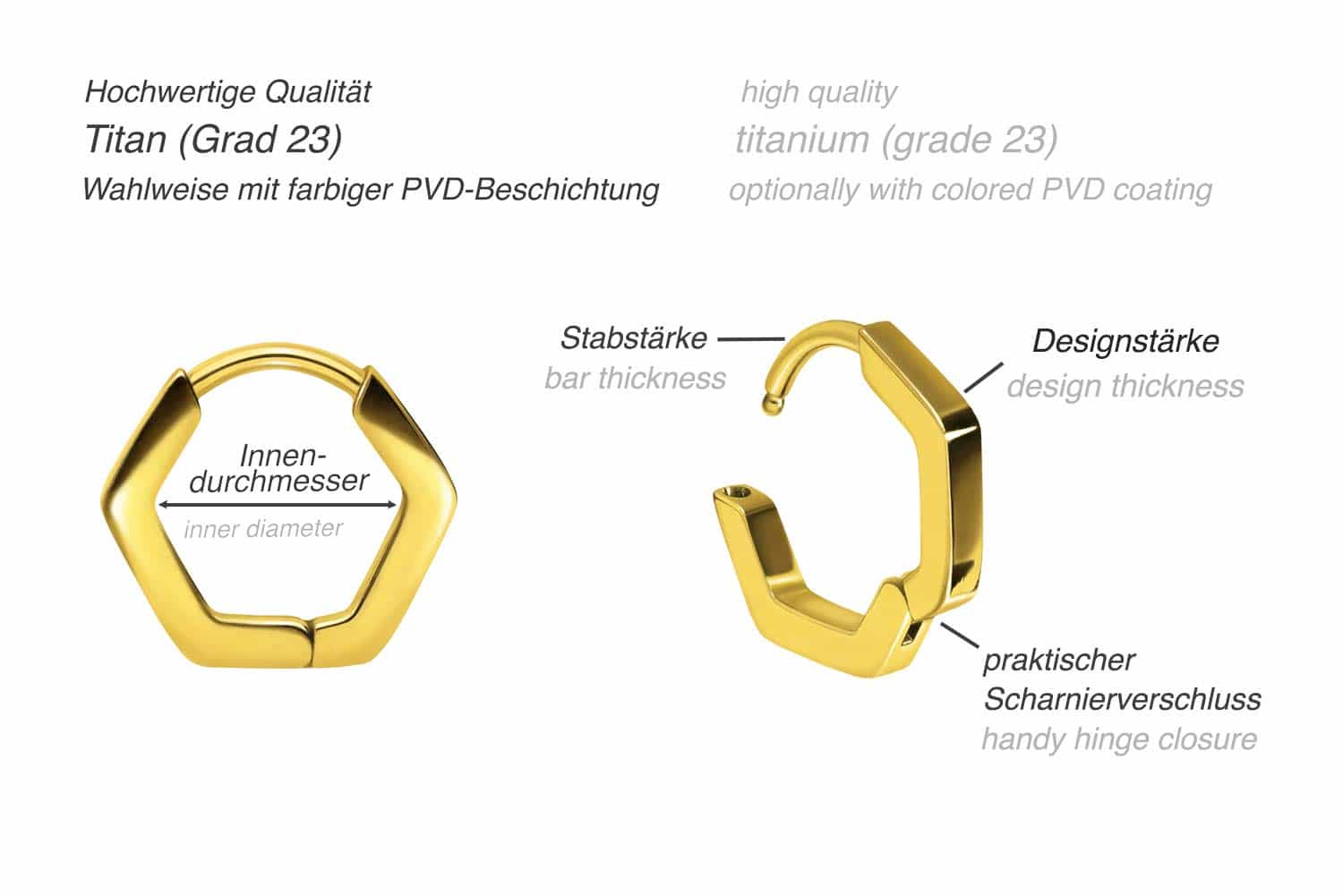 Titanium ear clicker creoles HEXAGON