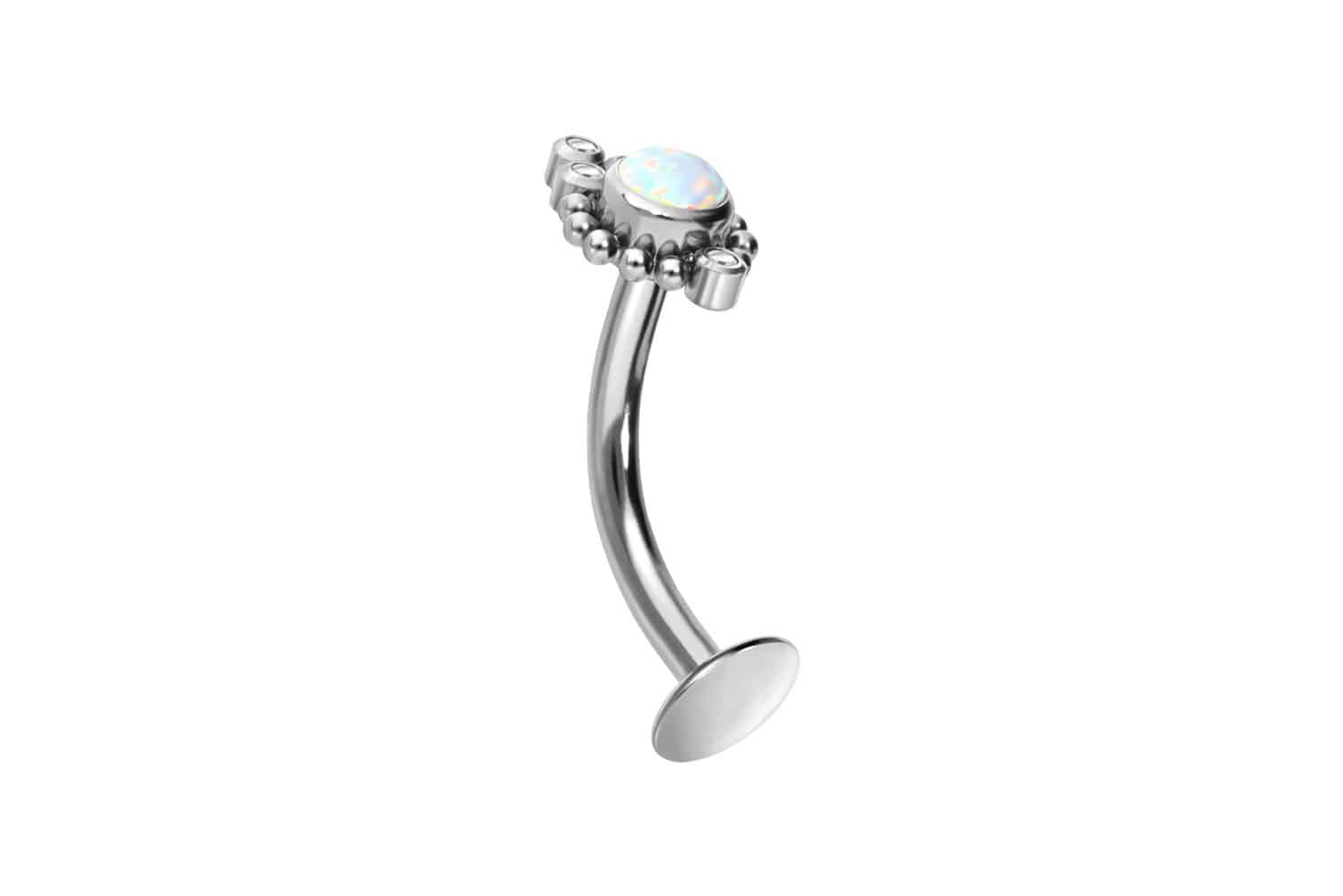 Titanium belly button labret with push fit SYNTHETIC OPAL + 4 CRYSTALS + BALLS