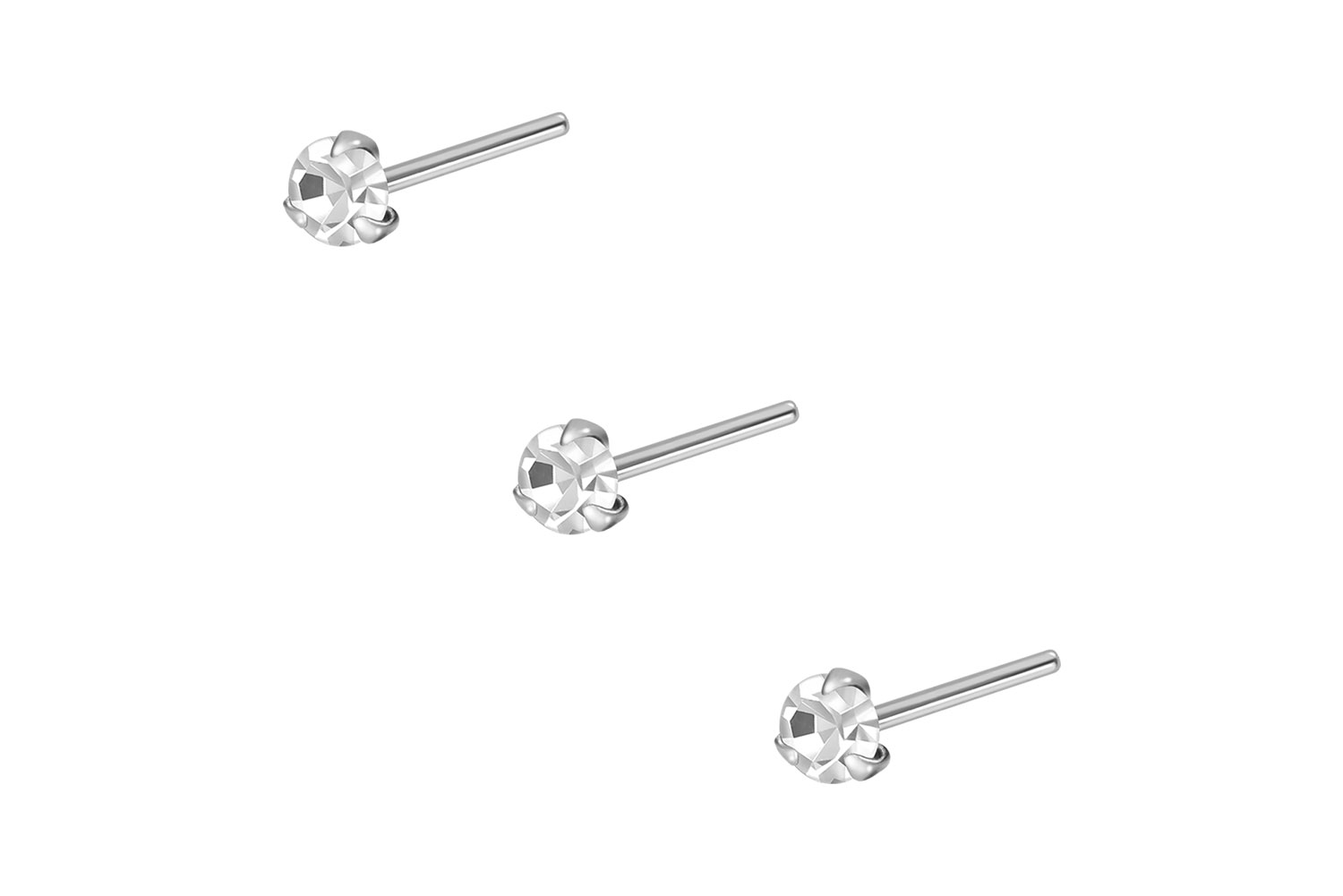 SET 925 silver nose stud ROUND CRYSTAL - bendable