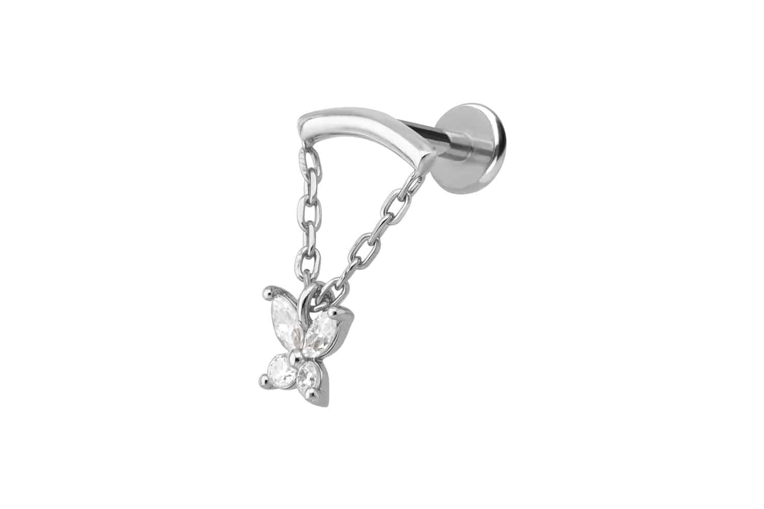 Titanium labret with internal thread + 925 silver attachment MOISSANITE BUTTERFLY + ARCH + CHAIN
