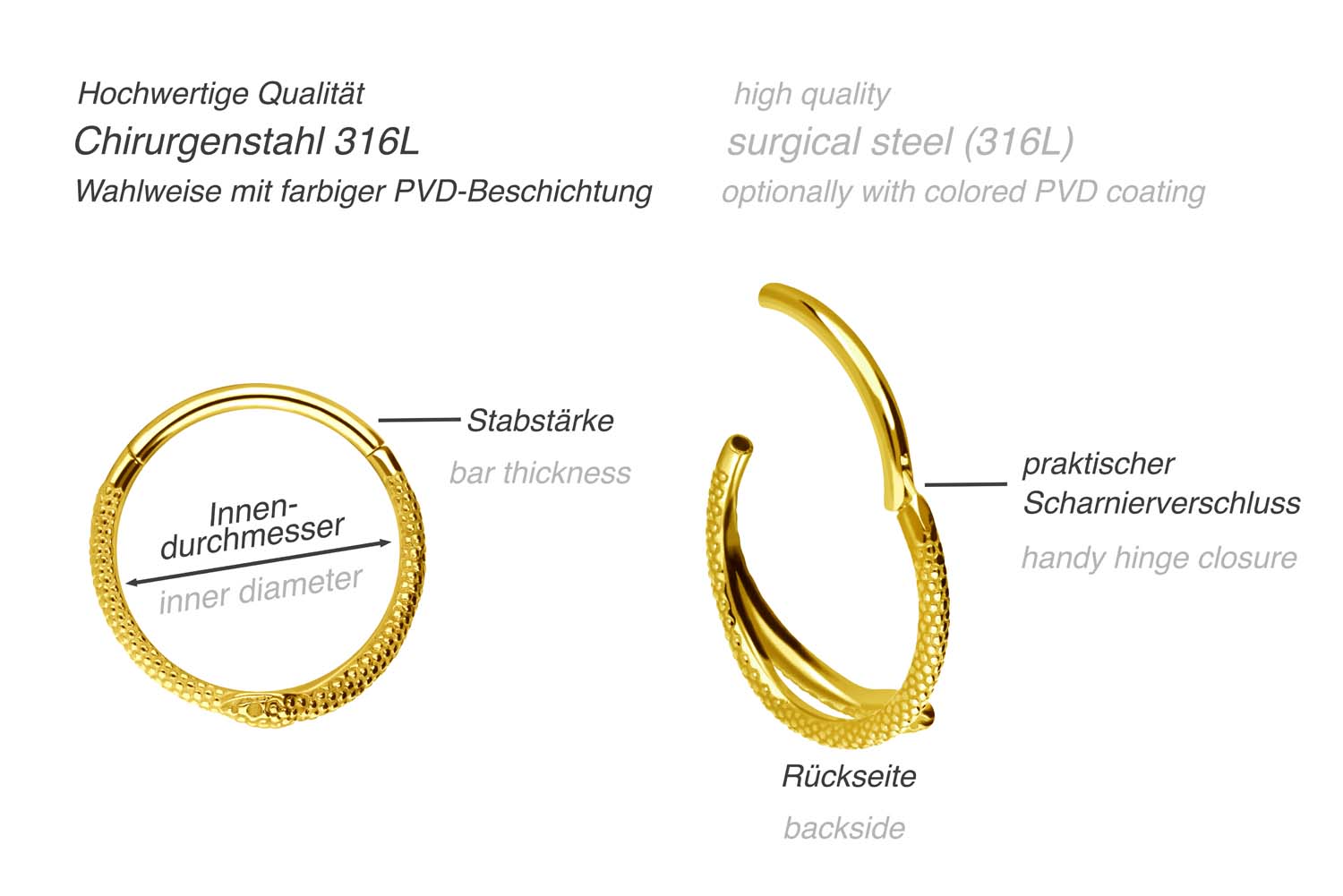 Surgical steel segment ring clicker SNAKE