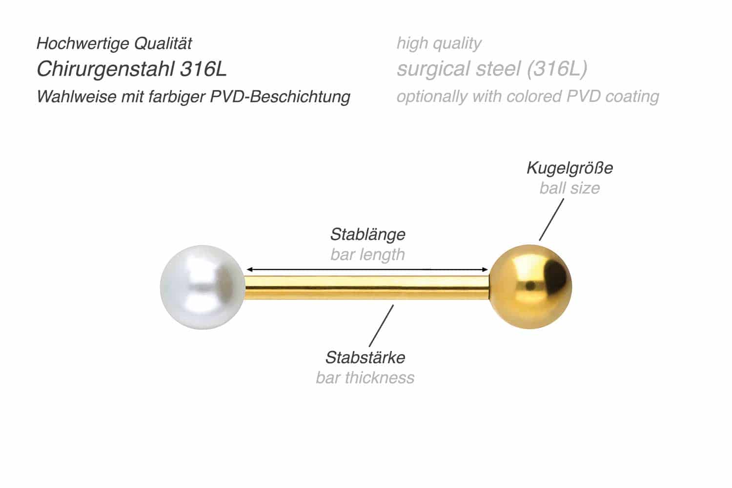 Chirurgenstahl Barbell SYNTHETISCHE PERLE + CHIRURGENSTAHL-KUGEL