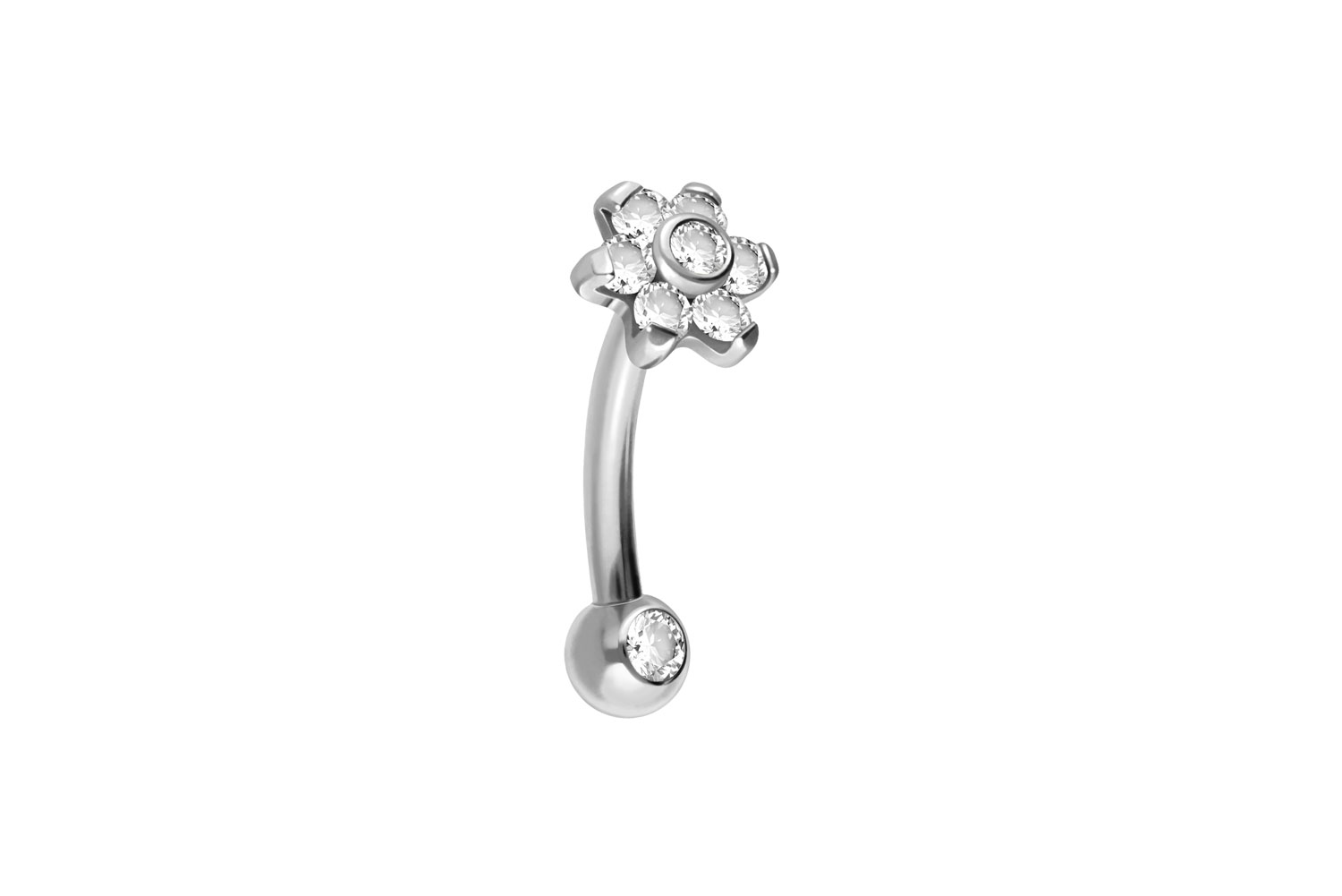 Titanium banana with push fit FLOWER WITH 7 CRYSTALS + CRYSTAL BALL