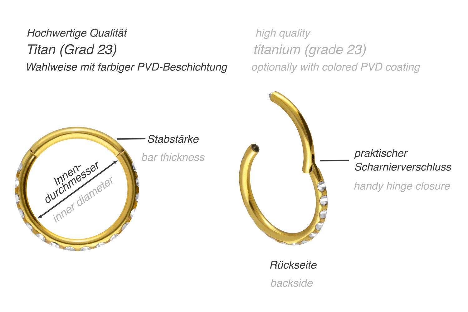 PIERCINGLINE  Piercing Ring Titan Segmentring Clicker KRISTALLE + EPOXY - Bild 2 von 9