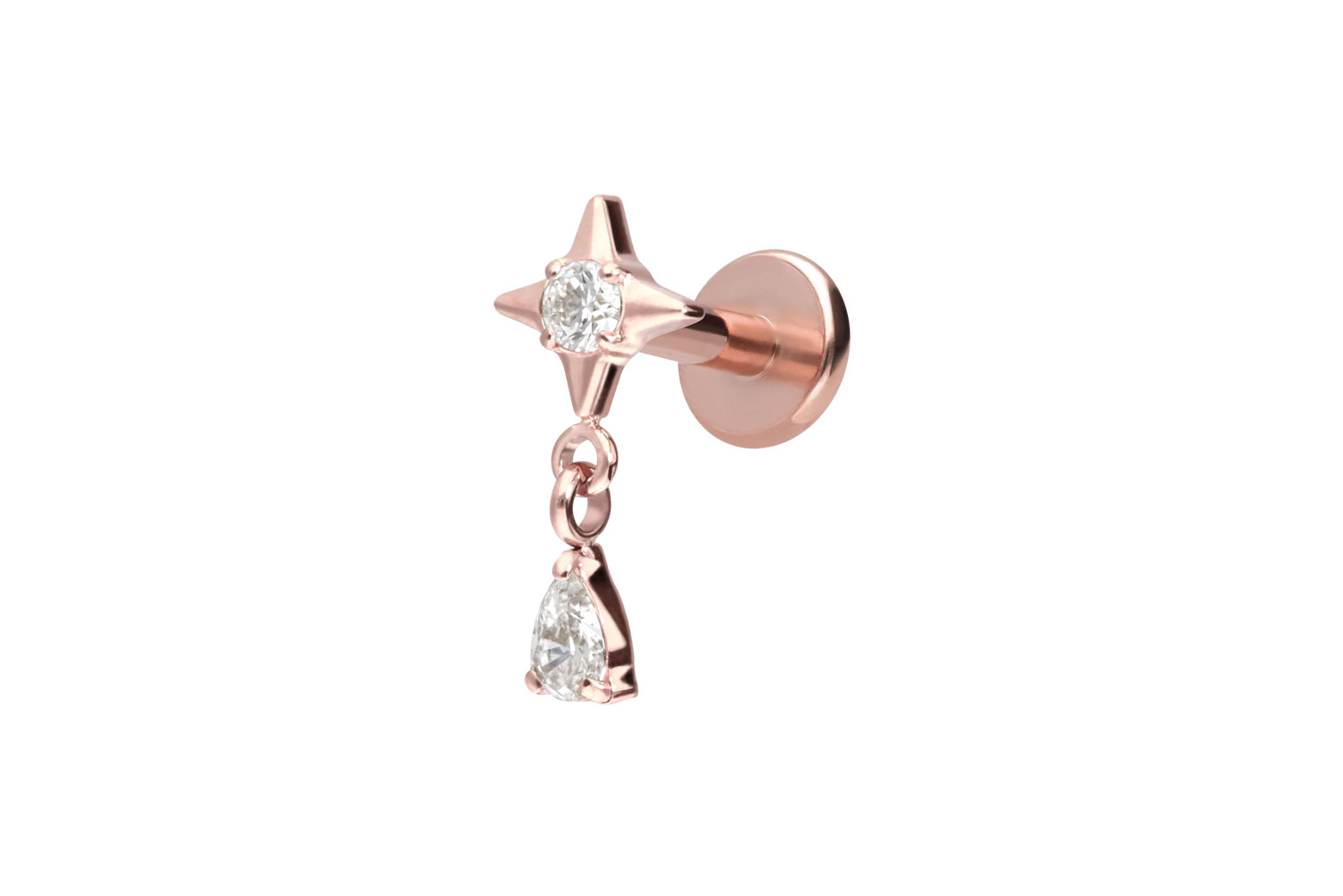 Titanium labret with internal thread STAR + CRYSTAL DROP
