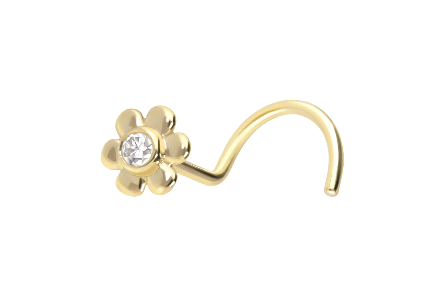 14/18 carat gold nose stud spiral MOISSANITE + FLOWER