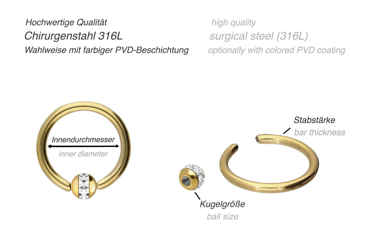 Chirurgenstahl Klemmkugelring EPOXY-RING-KUGEL