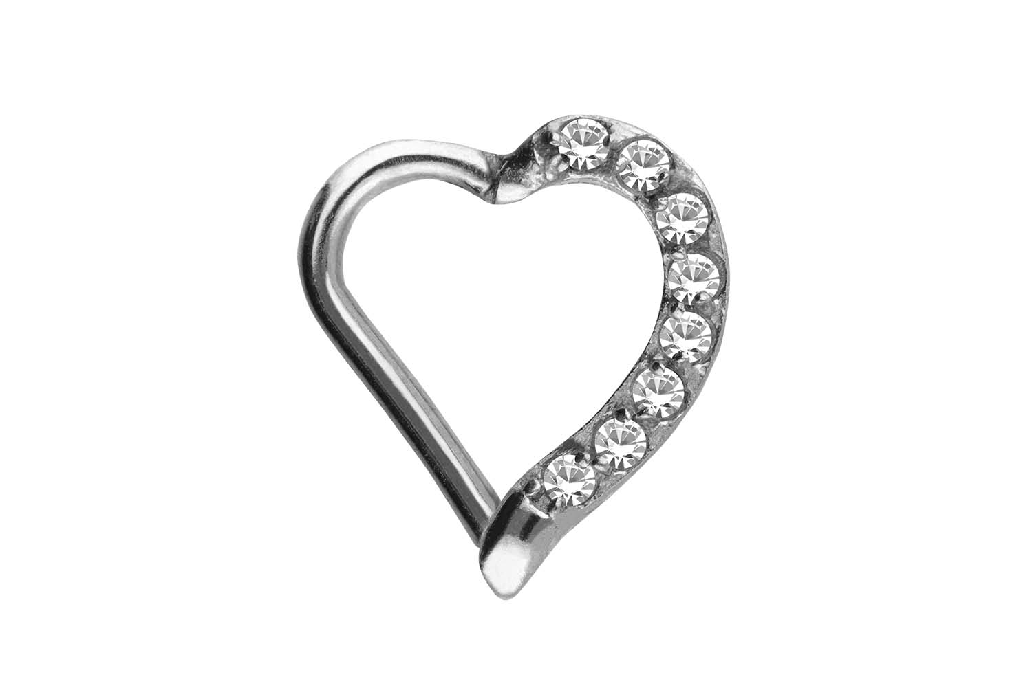 Surgical steel clicker HEART + SETTED CRYSTALS