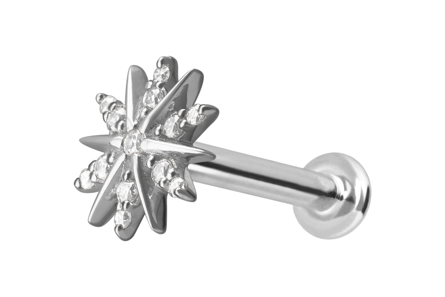 14 Karat Gold Labret mit Push Fit MOISSANIT-BLUME