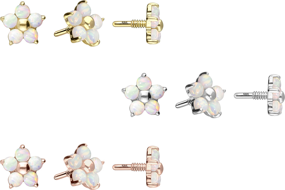 14 Karat Gold Schraubaufsatz mit Außengewinde BLUME + 5 SYNTHETISCHE OPALE