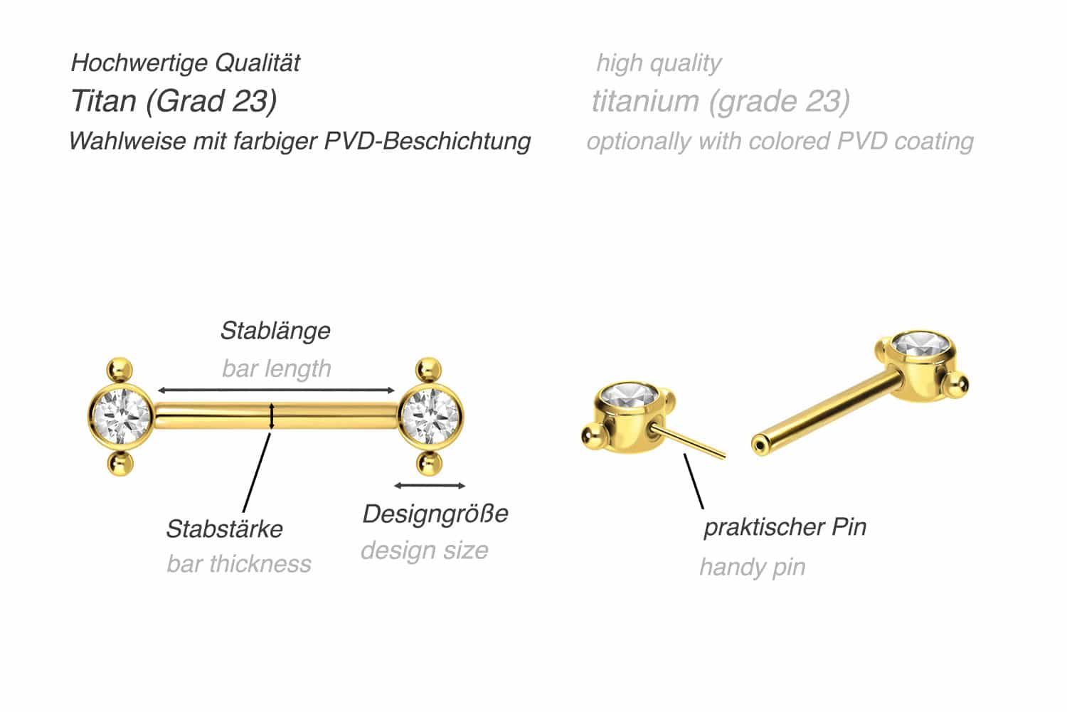 Titan Barbell mit Push Fit KRISTALL + 2 KUGELN