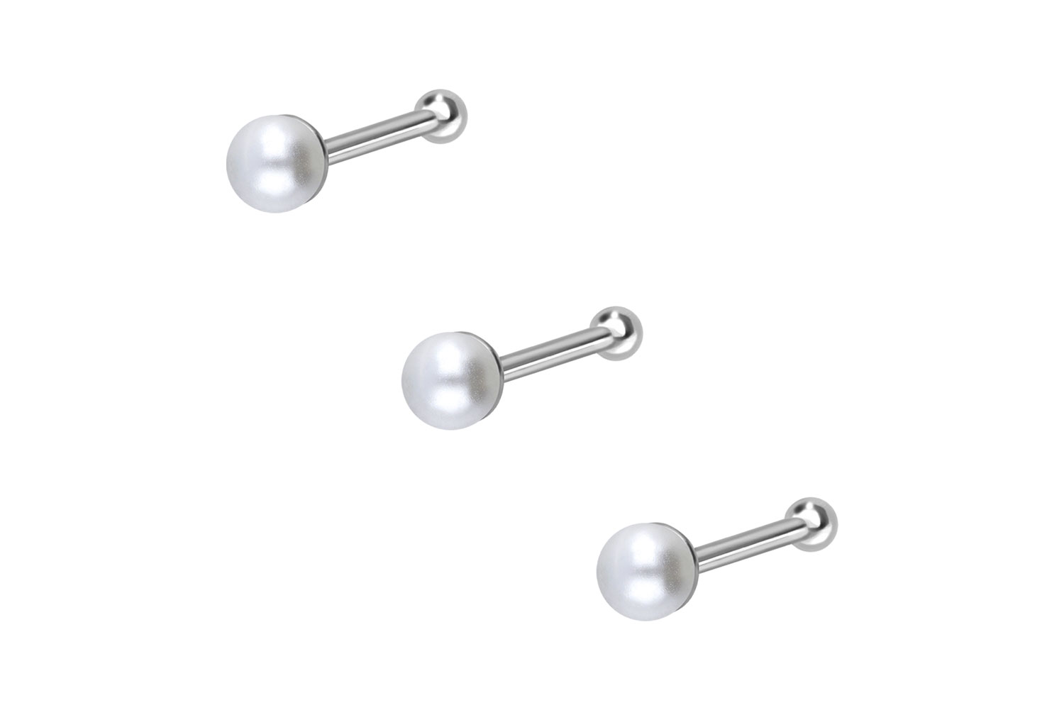 SET 925 silver nose stud pin SYNTHETIC PEARL