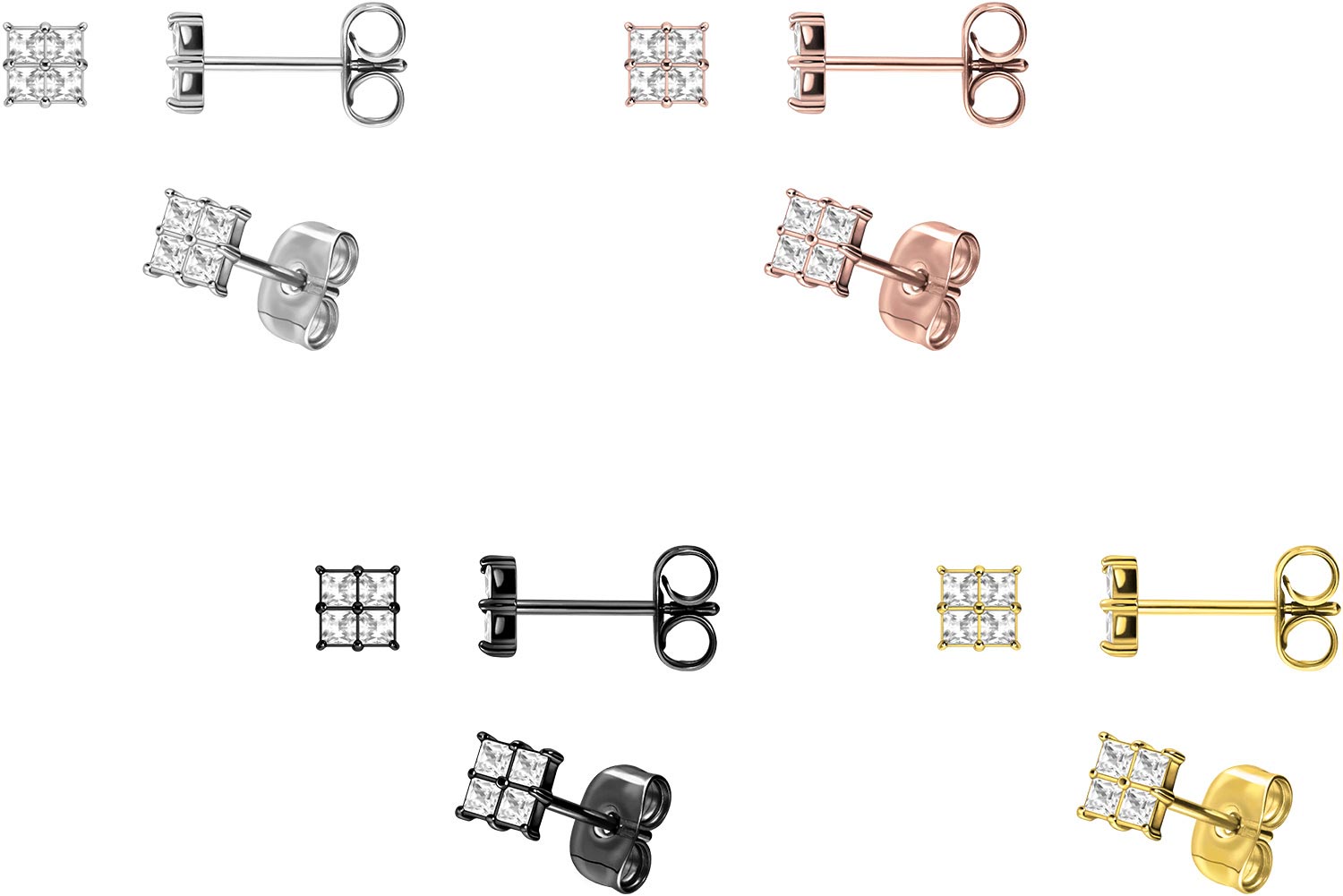 Titanium ear studs SETTED CRYSTAL SQUARE