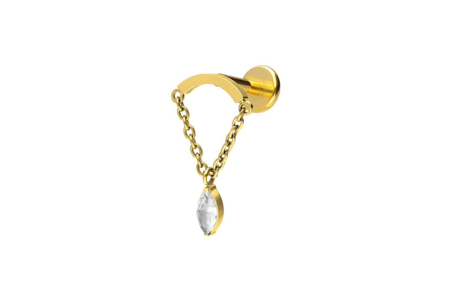 Titanium labret with push fit ARCH + CHAIN + CRYSTAL DROP