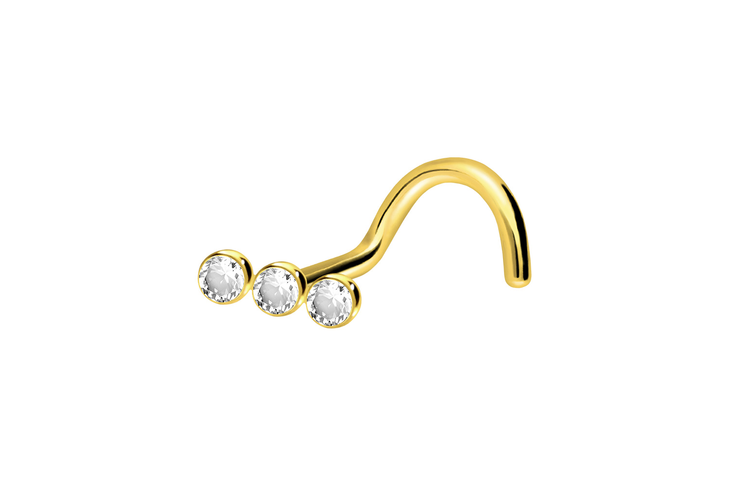 Titanium nose stud spiral 3 CRYSTALS