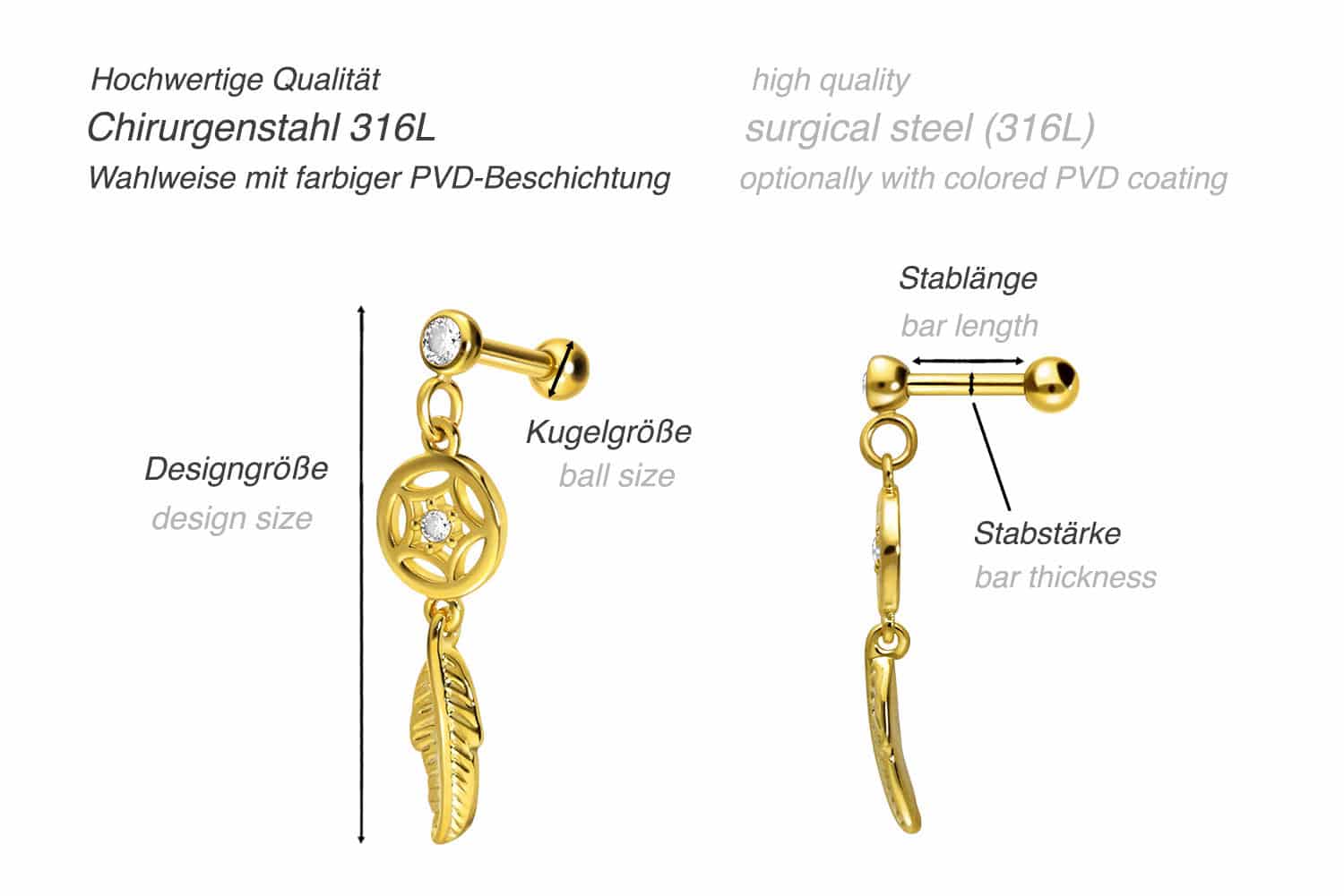 Chirurgenstahl Ohrpiercing TRAUMFÄNGER