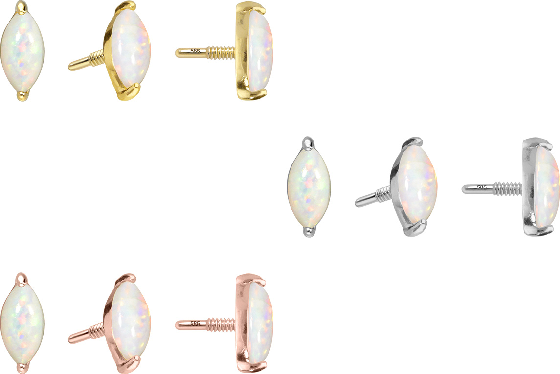 14 Karat Gold Schraubaufsatz mit Außengewinde OVALER SYNTHETISCHER OPAL