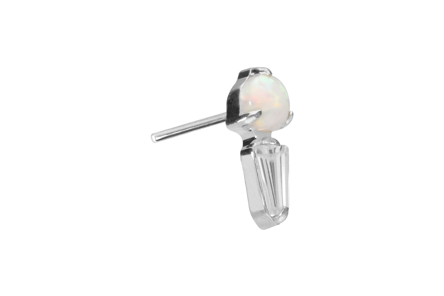 Titanium attachment with push pin SYNTHETIC OPAL + CRYSTAL RECTANGLE
