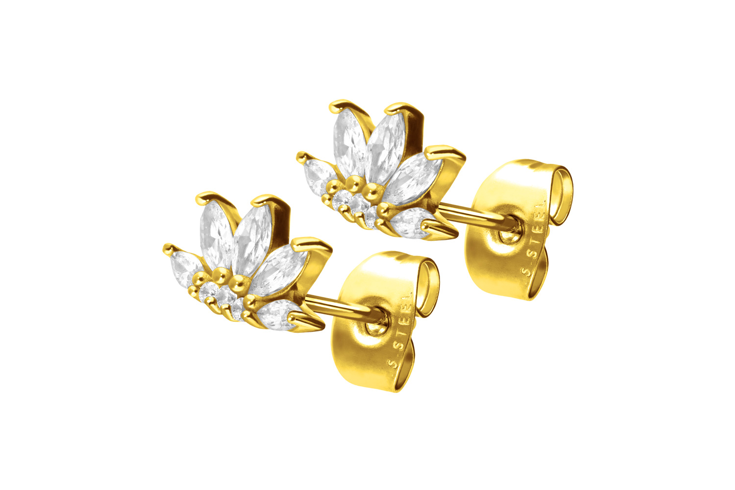 Surgical steel ear studs LOTUS BLOSSOM + CRYSTALS