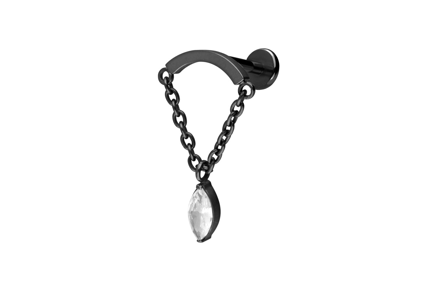 Titanium labret with push fit ARCH + CHAIN + CRYSTAL DROP