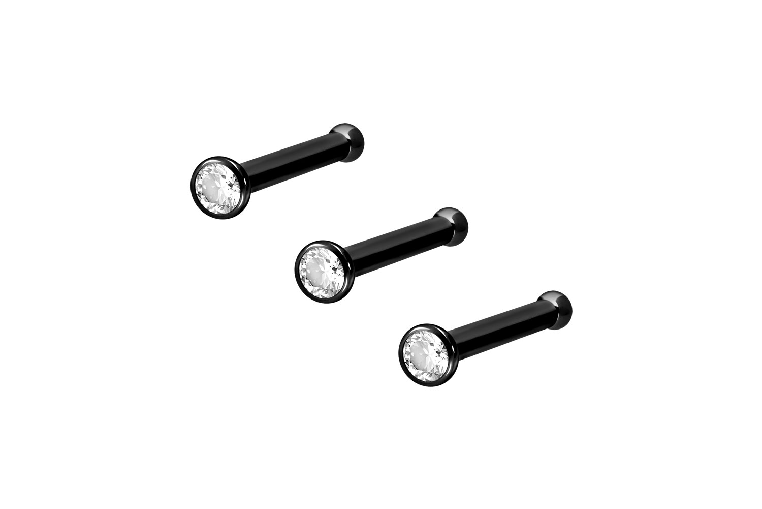 3er Set Chirurgenstahl Nasenstecker Pin KRISTALL
