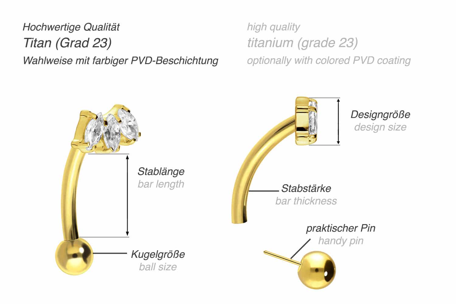 Titan Banane mit Push Fit 3 KRISTALLTROPFEN