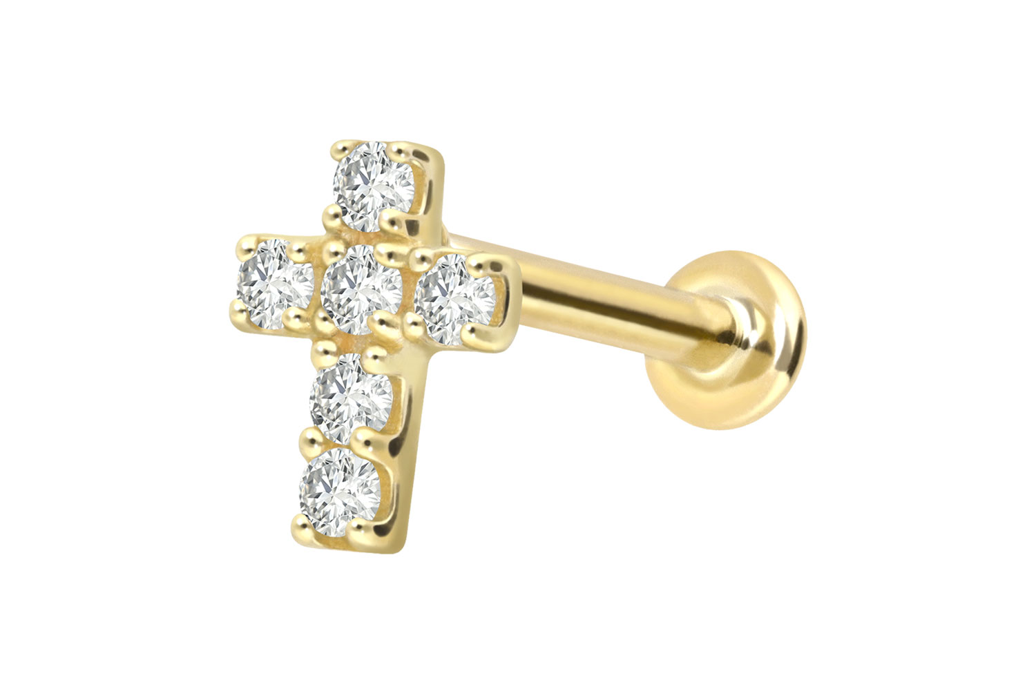 18 Karat Gold Labret mit Innengewinde DIAMANT-KREUZ