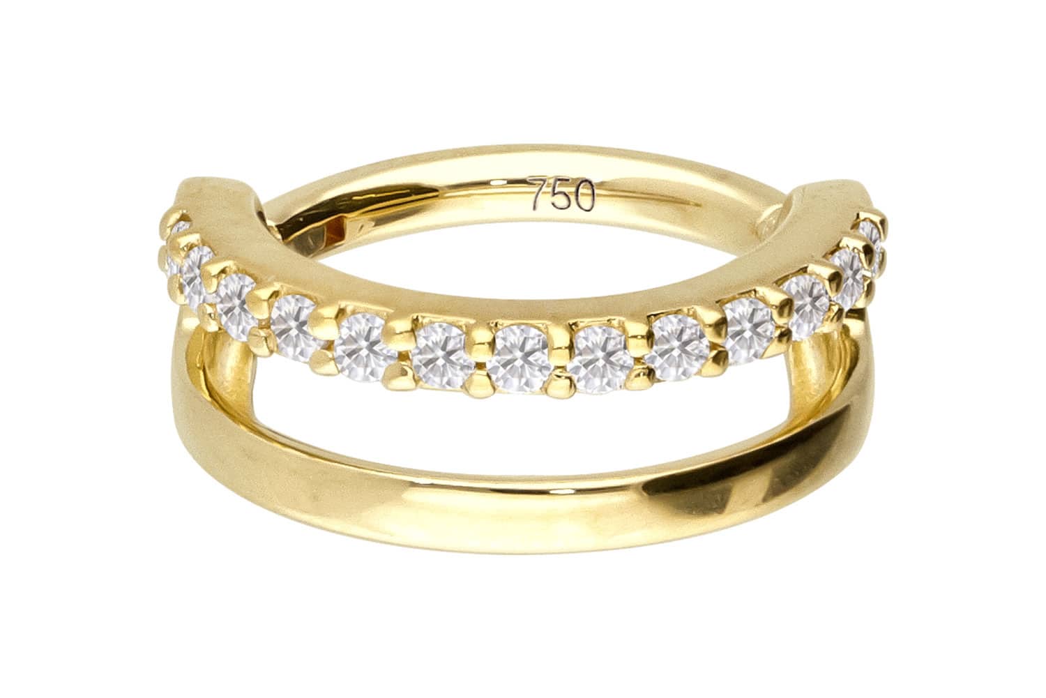 14/18 Karat Gold Segmentring Clicker EINGEFASSTE MOISSANITE + DOPPELRING