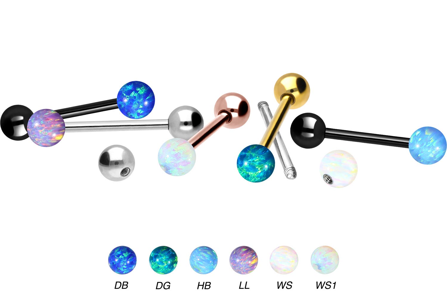 Chirurgenstahl Barbell SYNTHETISCHER OPAL + CHIRURGENSTAHL-KUGEL